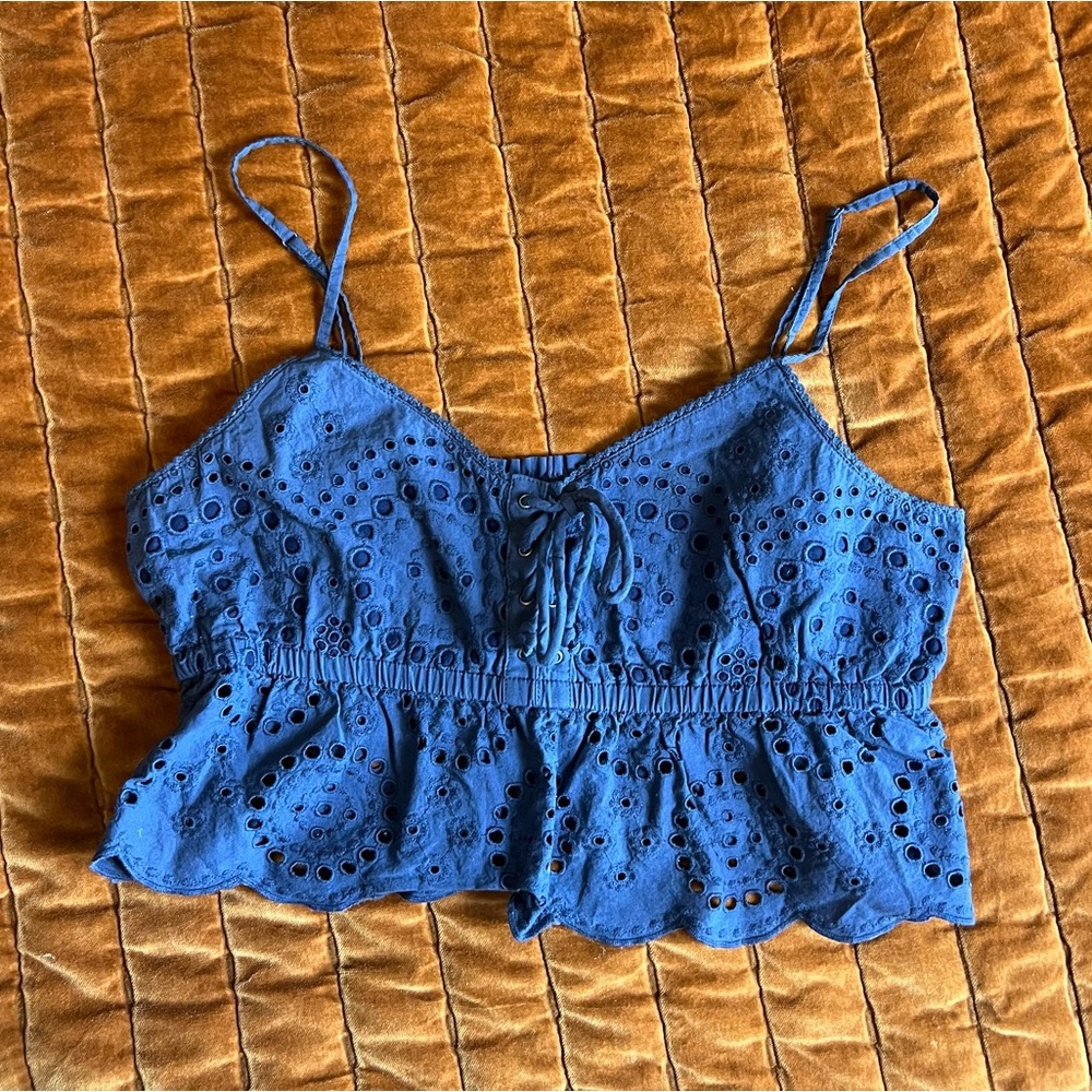 Aerie Navy Blue Eyelet‎ Crop Top Bralette Size Medium